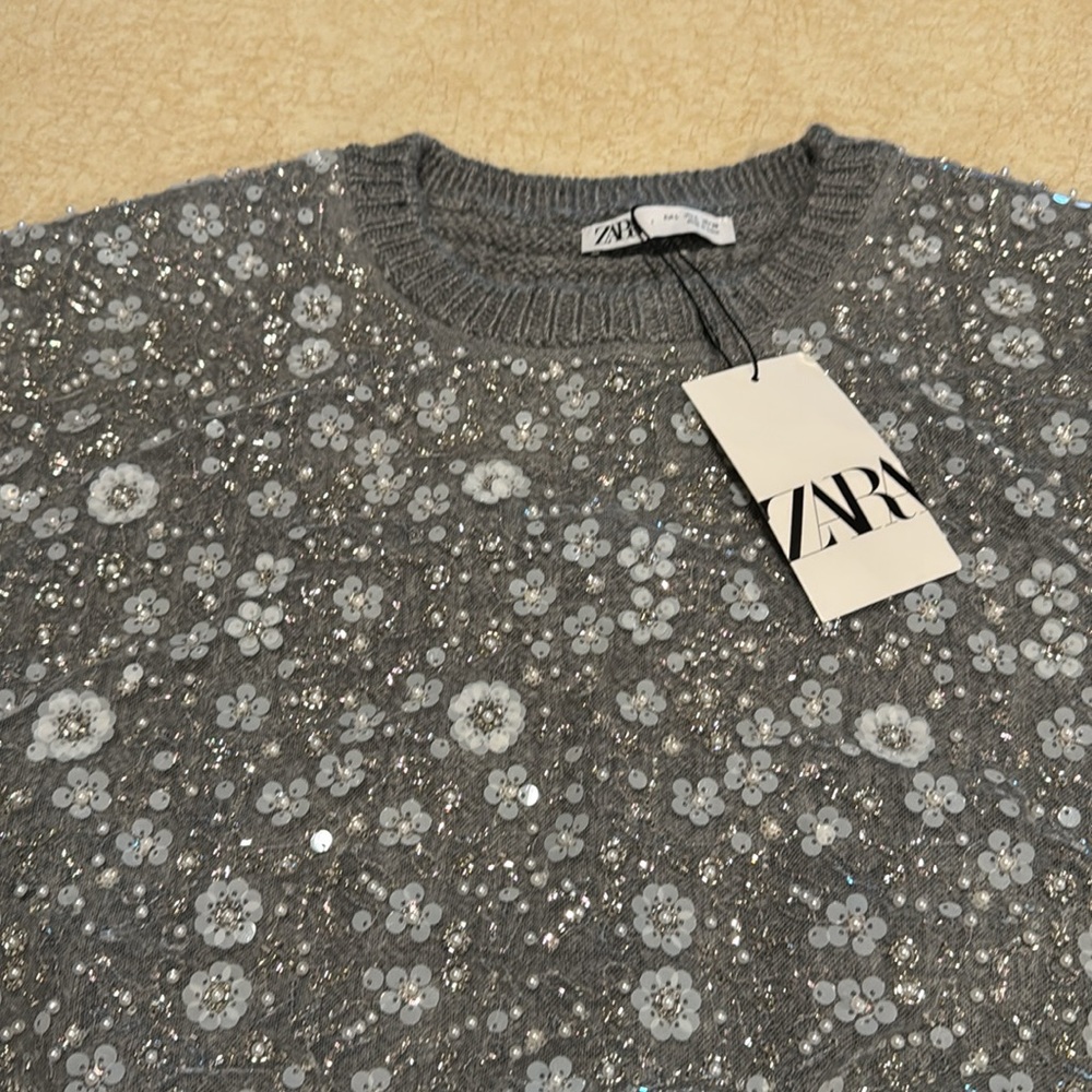 Zara Gray Floral Embellished Women's Vest
